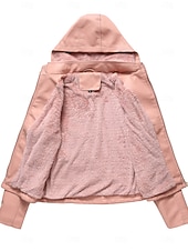 economico Giacche in finta pelle-Per donna Giacca in Ecopelle Giacca in Pile Impermeabile Confortevole Tasca Cerniera completa Foderato in pile Moda Stile da Strada Semplice All&#039;aperto Casual Quotidiano Regolare Con Cappuccio