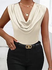 גופייה לנשים סאטן חלקה אופנתי מודרני ללא שרוולים צווארון מרופד רגיל חולצות יומיומי ליציאה סוף שבוע שחור כתום חאקי קיץ זול חולצות שמלות-גופייה לנשים סאטן חלקה אופנתי מודרני ללא שרוולים צווארון מרופד רגיל חולצות יומיומי ליציאה סוף שבוע שחור כתום חאקי קיץ