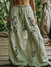 economico gamba larga e vita alta-Per donna Gamba larga Pantaloni Pantaloni Palazzo Moda Boho Lunghezza intera Vita Alta Fiore Elastico in vita Coulisse Stampato Traspirabilità Confortevole Streetwear Abbigliamento quotidiano Uscire