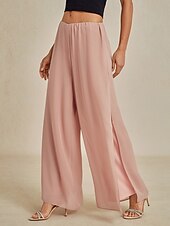 billiga fest dambyxor-Dam Trosor Byxor med raka ben Elegant Stylish Klassisk Stil Fullängd Medium Midja Ensfärgat Elastisk midja Elastisk Bröllop Semester Fest Blush Pink Vår, Höst, Vinter, Sommar Normal