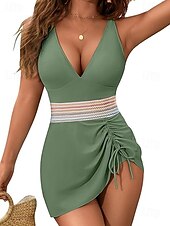 voordelige Bikinisets-Dames Zwemkleding Een stukje Zwempak Netstof Blote rug Strand Kleding Boho Effen Kleur Effen Duik Mouwloos Badpakken