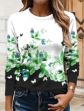 economico T-shirt floreale-Per donna Maglietta Floreale Grafico Farfalla Vintage Elegante Classico Manica Lunga Girocollo Top Regolari Quotidiano Stampato Giallo Rosso Blu Viola Verde Estate Primavera Autunno