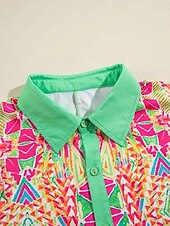 preiswerte Blumenoberteile-Damen Minikleid Hemdblusenkleid Freizeitkleid Sommerkleid Vintage Täglich Strand Wochenende Normale Passform Geometrisch Farbblock Kurzarm Hemdkragen Grün Sommer