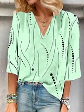 voordelige Dames Strepen &amp; Geometrische Tops-Dames Blouse Grafisch Stip Abstract Elegant Vintage Stijlvol 3/4 mouw V-hals Normale tops Dagelijks Uitgaan Afdrukken Wit Lichtgroen Blozend Roze Licht Blauw Zomer Lente Herfst