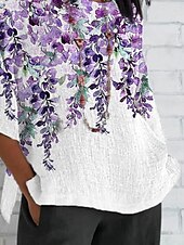 economico Maglietta Arte &amp; Design-Per donna Maglietta Ombre Floreale Grafico Vintage Classico Casual Manica 3/4 Girocollo Top Regolari Quotidiano Weekend Abbigliamento mare Stampato Viola Estate Primavera Autunno