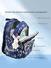 abordables Kids &amp; Teen Backpacks-Kids Galaxy Print Backpack with Bunny Charm, Waterproof Large Capacity School Bag for Elementary Students and Daily Use