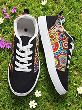 abordables Baskets femme-Baskets en toile colorées pour femmes – chaussures à lacets décontractées et légères avec un imprimé artistique vibrant, parfaites pour la marche, les voyages et le style urbain au quotidien