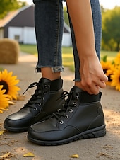 abordables Bottines-Bottines à lacets pour femmes avec col côtelé – des chaussures d&#039;extérieur élégantes pour les visites à la ferme, les champs de tournesols et les promenades d&#039;automne