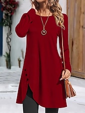 abordables Robe Simple-Femmes Mini Robe Robe T-Shirt Occasionnel Quotidien Coupe régulière Uni manche longue Col ras du cou Noir Rouge Vert Gris Printemps Automne
