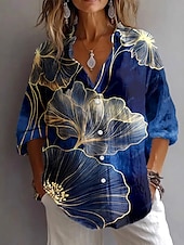 ieftine Bluze și cămăși-Cămășă de damă cu mânecă lungă bluză cu butoni grafic leopard geometric vintage zilnic stilată gât în V guler tops normale muncă imprimare zilnică vacanță neagră albastră vară primăvară toamnă