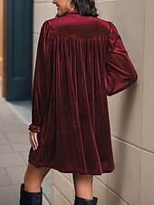 preiswerte Einfaches Kleid-Damen Minikleid Samtkleid Freizeitkleid Mode Modern Täglich Date Wochenende Normale Passform Einfach Langarm V Ausschnitt Wein Marineblau Orange Grün Herbst Winter