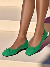 preiswerte Ballerinas für Damen-Grüne Ballerinas mit quadratischer Zehenpartie für Damen – Schlupfschuhe aus Kunstleder mit Schleife für die Freizeit, das Büro und das Wochenende