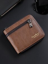 economico Portafogli-Portafoglio da uomo in similpelle con cerniera – design sottile a due ante con più scomparti per carte e tasca portamonete, borsa elegante e resistente per lavoro, viaggi e uso quotidiano