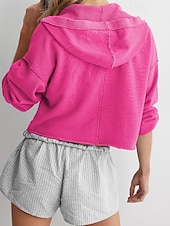 baratos Moletons e Sweatshirts Texturizados-Mulheres Casaco com capuz Manter Quente Confortável Patchwork Moda Tecido Para Noite Final de semana Pullover Padrão Com Capuz Normal Manga Longa agasalhos Preto Cinzento Claro Vermelho Rosa Outono