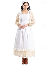  250-årsjubileum USA 1800-talet Gamla västern Prärieklänning Pioneer Girl Koloniala kostymer Pionjär Revolutionskriget Maskeradkläder Dam Halloween Karnival 4 juli Vuxen Klänning Förkläde Huvudbonad