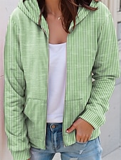abordables Hauts Rayés et Géométriques-Femmes Sweats à capuche zippés Graphique Rayé Mode Occasionnel manche longue À capuche Hauts Réguliers Rue Tenue Quotidienne Fermeture éclair Avec Poches Imprimé Rose Claire Bleu Vert Gris Printemps