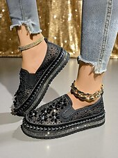 economico Festa Notturna-Sneakers slip-on da donna con strass, tomaia in mesh e suola spessa - scarpe alla moda per la vita notturna, le feste e le discoteche