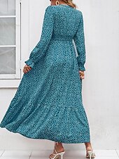 preiswerte Elegante Blumenkleider-Damen Langes Kleid Maxikleid Freizeitkleid Druckkleid Mode Modern Täglich Strand Wochenende Normale Passform Blume Langarm V Ausschnitt Schwarz Rote Blau Grün Sommer Frühling Herbst
