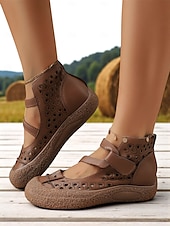 preiswerte Ballerinas für Damen-Mary-Jane-Schuhe aus Kunstleder mit weiter Passform und Cut-outs – bequemer Retro-Casual-Stil für Bauernhofbesuche, Gartenspaziergänge und Wochenendausflüge
