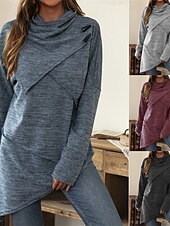 preiswerte Damen Einfache Oberteile-Damen Pullover Mode Täglich Lässig Einfarbig Gerippt Kapuze Gestrickt Langarm Normale Oberteile Stricken Täglich Ferien Ausgehen Schwarz Wein Herbst Winter