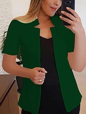 abordables Blazers et Costumes-Femmes Blazer Confortable Respirant Coupe ajustée Mode Moderne Uni Travail Quotidien Régulier Col montant Coupe régulière Manches courtes Vêtements d&#039;extérieur Noir Blanche Jaune Été