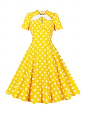 abordables Robes-Rétro Vintage Années 1950 Rockabilly Midi Robe trapèze Robe Évasée À pois Col rond Femmes Vacances Occasionnel Soirée à thème rétro Adultes Robe Printemps &amp; Été