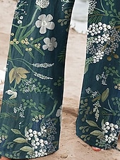 cheap Graphic Pants-Women's Wide Leg Pants Trousers Palazzo Pants Fashion Boho Full Length High Waist Flower Drawstring Elastic Waist Print Breathability Comfortable Street Daily Wear Going out Dark Blue Spring Fall