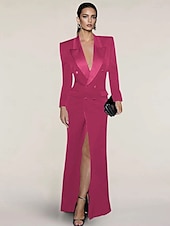 baratos Comprimento do chão-Vestido Blazer Vestido de Noite Sereia  Trompete Vestido Elegante Vestido de Tuxedo Listrado Fechamento com Zíper Convidada de Casamento Formal Comprimento até o Chão Manga Longa Gola de pico Cetim