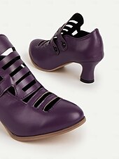 abordables années 1930-Femmes Chaussures à Talons Rétro Soirée Travail Quotidien Bouton Talon Cône Bout Rond Élégant ancien Marche PU Mocassin Noir Rouge Rouge Bordeaux