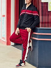 economico giacca sportiva-Per uomo Giacca Leggera Giacca Casual Set Vacanza Quotidiano Tasca 2 Pezzi Primavera Autunno Blocco di colori Moda Classico Collo alla coreana Regolare Nero Verde Cachi Giacca