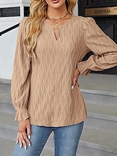 preiswerte Damen Einfache Oberteile-Damen Bluse Einfarbig Elegant Stilvoll Basic Langarm Rundhalsausschnitt Normale Oberteile Täglich Schwarz Weiß Blau Khaki Sommer Frühling