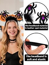 お買い得  ハロウィンアクセサリー-レディースハロウィンスパイダーヘッドバンド - かわいいグリッターブラックスパイダーデザインと紫の宝石、コスチュームパーティー、コスプレ、お祝いのお祝いに最適な柔らかい伸縮性のあるヘアアクセサリー