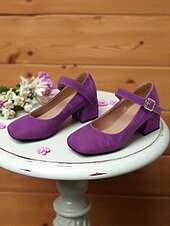 abordables Block Heels-Chaussures Mary Jane violettes à talons carrés pour femmes – Escarpins habillés en similicuir à bout rond avec bride réglable pour dames, idéales pour les sorties quotidiennes, les événements scolaires ou le bureau