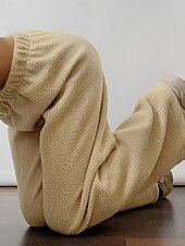 billiga breda ben och hög midja-Dam Fleecebyxor Byxor Rak Mode Streetwear Fullängd Hög midja Slät Snörning Elastisk midja Mateial som andas Bekväm Microelastisk Gata Dagliga kläder Utekväll Vit Brun Kaki Höst Vinter Normal