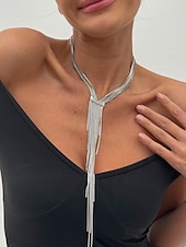 levne Dámský náhrdelník-Dámský pozlacený střapcový náhrdelník - elegantní vrstvený řetízkový choker s dlouhými třásněmi, výrazný šperk na večírky, do nočních klubů a večerní akce