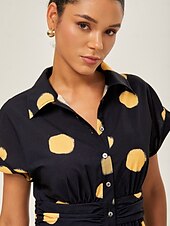 economico Abiti floreali-Per donna Da donna Vestito Casual Nero Manica Corta Pois Estate Colletto a Camicia Vacanza XS S M