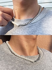 tanie Biżuteria męska-męski zestaw biżuterii z pereł i łańcuszków – modny naszyjnik i bransoletka z pół perły, pół metalu na styl uliczny, hip-hopowy i imprezowy