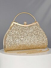 abordables Pochettes et sacs à main de soirée-Pochette de soirée pailletée pour femme – Sac à main doré scintillant avec bandoulière chaîne, élégant sac de soirée pour mariages, bals et cocktails