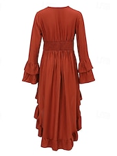 preiswerte Western Boho Kleid-Damen Midikleid Boho-Kleid Westernkleid Mode Modern Outdoor Ferien Ausgehen Normale Passform Einfach Langarm V Ausschnitt Kastanienbraun Sommer