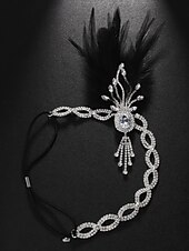 economico Accessori per capelli da donna-Copricapo di piume Gatsby anni &#039;20 da donna - cerchietto vintage con strass flapper per feste a tema anni ruggenti e balli in maschera