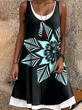 economico Arte &amp; Design Abito-Per donna Mini Abito Vestito Estivo Abito a trapezio Abito a spalle scoperte Vacanza Casual Boho Quotidiano Vestibilità regolare Floreale Grafico Senza Maniche Girocollo Bianco Rosa Blu Viola Estate