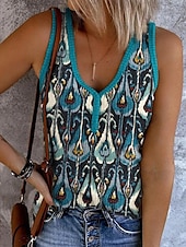 economico Top Boho-Per donna Canotta a canotta Grafico Blocco di colori Bohemien Elegante Retrò Vintage Senza Maniche Senza maniche Scollo a V Top corti Quotidiano Uscire Abbigliamento mare Stampato Nero Rosa Blu