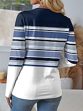 levne Tričko s pruhy a geometrickým vzorem-Dámská blůza tunika V krk dlouhý rukáv knoflíky grafika geometrická vintage módní casual klasické trička každodenní patchwork potisk modrá fialová hnědá zelená jaro podzim zima