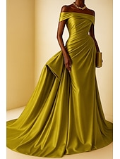 preiswerte Empire-Waist-Abendkleider-Hohe Mode Abendkleid Schwarz-Tie Meerjungfrau  Trompeten Abendkleid Elegantes Kleid Formelle Hochzeit Gericht Zug Ärmellos Off-Shoulder Satin mit Falten Raffung
