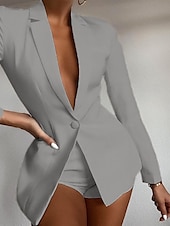 cheap Blazers &amp; Suits-Women&#039;s Blazer Comfortable Breathable Buttons Fashion Modern Plain Work Daily Regular Turndown Regular Fit Long Sleeve Outerwear Light Blue Black Dark Blue Spring Fall
