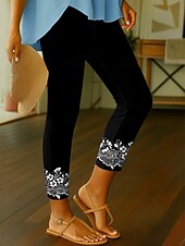 abordables Art &amp; Design Impression-Femmes Leggings Vacances ancien Mode Longueur cheville Taille haute Graphique Abstrait Impression Doux Respirant Haute Élasticité Extérieur Quotidien Noir Blanche Marron Gris Claire Printemps Automne
