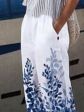 cheap Straight-Leg Pants-Women&#039;s Chinos Vacation Vintage Ethnic Style Ankle-Length High Waist Floral Graphic Leaf Pocket Soft Outdoor Breathable Inelastic Vacation Street Causal White-Blue Purple Green Khaki Summer Spring