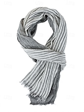 cheap Men&#039;s Ties &amp; Bow Ties-Men&#039;s Striped Cotton Scarf – Lightweight Soft Fringed Wrap for Fall &amp; Winter, Casual Vintage Style Shawl for Travel, Daily Wear &amp; Outdoor Activities