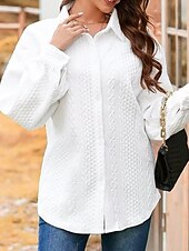 お買い得  ジャケット-女性用 シャツジャケット 快適 ボタン カジュアル 平織り 祝日 お出かけ シングルブレスト レギュラー 折襟 レギュラー 長袖 アウターウェア ブラック ホワイト ピンク 秋