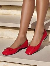preiswerte Ballerinas für Damen-Grüne Ballerinas mit quadratischer Zehenpartie für Damen – Schlupfschuhe aus Kunstleder mit Schleife für die Freizeit, das Büro und das Wochenende